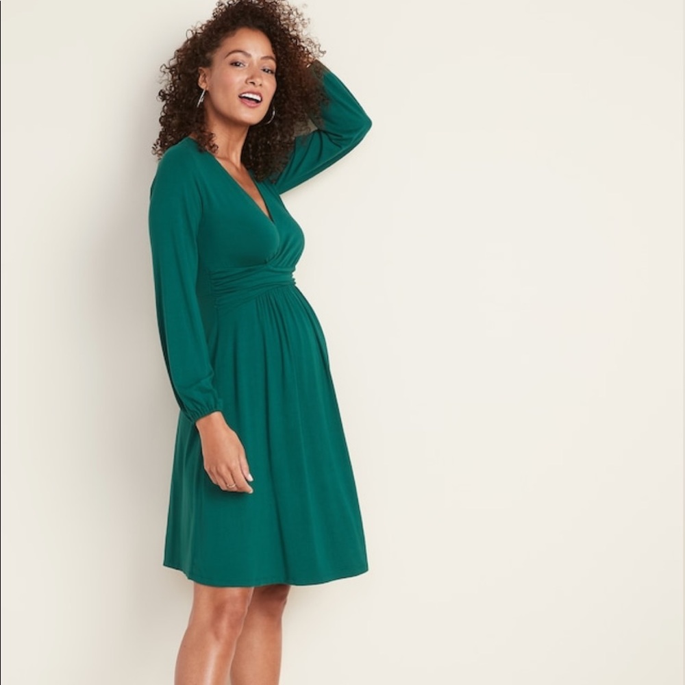 Maternity Waist-Defined Cross-Front Jersey Dress